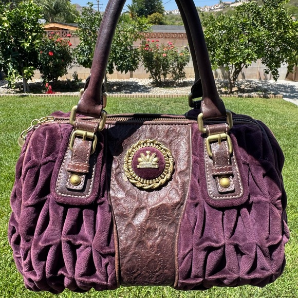 Vintage Juicy Couture Purple Velvet And Lamb Leather Royal Handbag Purse Y2K 90s - Picture 13 of 16